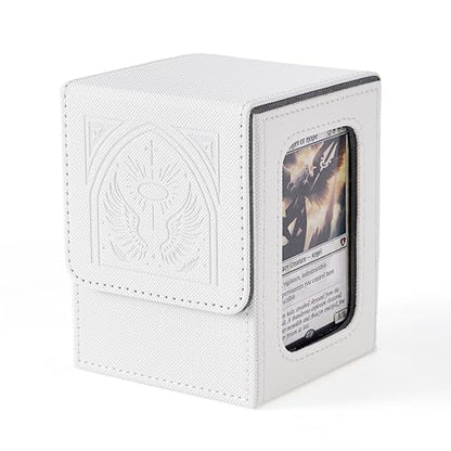 Venssu MTG Deck Box with Commander Display, Angel Card Deck Case Fits 120 Single Sleeved Cards, TCG Card Storage Box with 2 Dividers and 1 Toploader (White＆Grey) - color: Angel