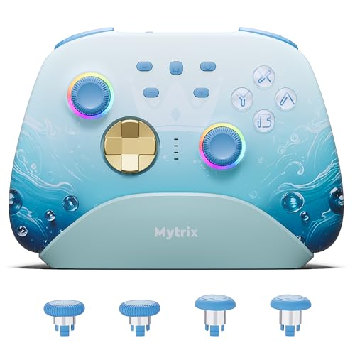 Mytrix Wireless Switch Pro Controllers with Charging Dock, Bluetooth Controller for Nintendo Switch/Lite/OLED with Hall Effect Joysticks & Trigger, Compatible with PC/iOS/Android/Steam (Aqua Blue) - color: Blue
