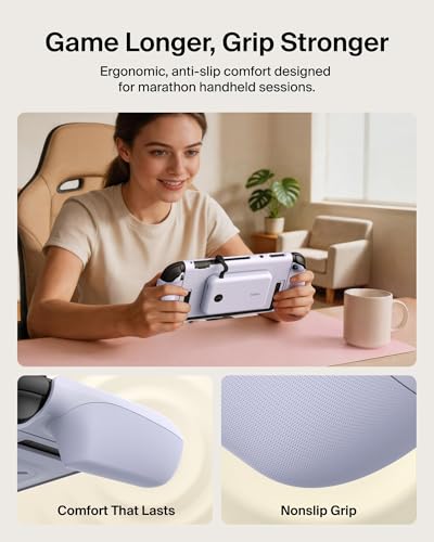 Belkin Nintendo Switch 2 Case Grip, 30W 10000mAh Magnetically Attachable Power Bank with Digital Display, Dockable, Quick-Release, Kickstand Compatible Ergonomic Non-Slip Protective Travel Case - color: Lilac, style: Charging Grip
