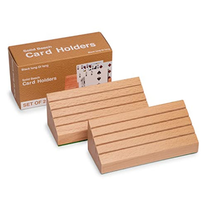 Black long Di fang Standard Size Solid Beech Playing Card Holder-2 Piece Set-Card Storage