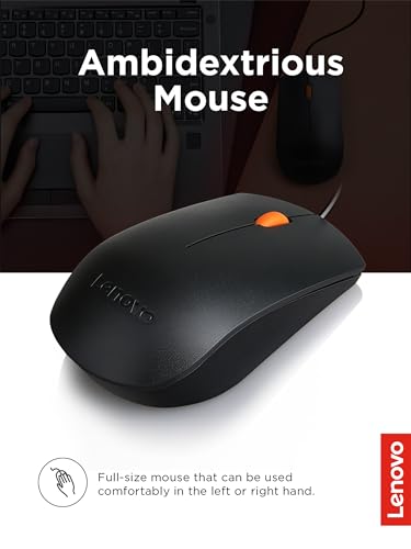 Lenovo 300 USB Combo, Full-Size Wired Keyboard & Mouse, Ergonomic, Left or Right Hand Mouse, Optical Mouse, GX30M39606, Black - style: Keyboard + Mouse