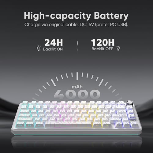 RedThunder K75 Wireless Mechanical Keyboard, CNC Knob, Tri-Mode BT5.0/2.4GHz/USB-C Hot Swappable Custom, Pre-lubed Linear Coconut Switches, Gasket Structure, RGB Gaming Keyboard, White Contour Lines - color: White Contour Lines