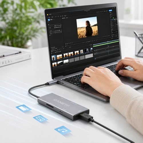 Eanetf 5-in-1 Professional USB C Hub 10Gbps, CFexpress Type C + UHS-II SD4.0 (Dual Row Pins) + UHS-II Micro SD4.0 Card Reader, Industrial USB 3.2 for 8K RAW Workflow, Filmmakers & Photographers
