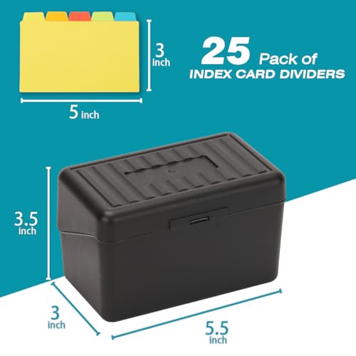 H4D Index Card Holder 3x5 Inches with 25 Plastic Dividers, Black - color: Black, size: 3x5 inch
