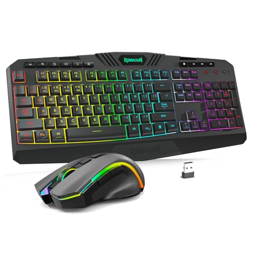 Redragon S101M-KS Gaming Keyboard and Mouse Wireless with Tri-Mode, RGB Keyboard and 4800 DPI Gaming Mouse, 10 Independent Multimedia Keys for Wins, PC, Computer, Wireless S101 Ideal for Gamer - color: Black-New