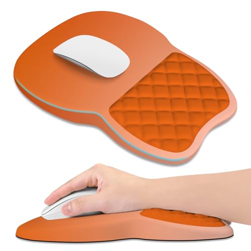 ITNRSIIET Ergonomic Mouse Pad Wrist Support with Memory Foam Massage Bulge & Non-Slip PU Base, Carpal Tunnel Pain Relief, Prevent Wrist Sweating, 12 x 8 x 1.2 inch, Peach Gradient - color: Peach Gradient
