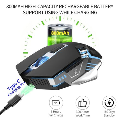 3-Mode RGB Silent Rechargeable Wireless Gaming Mouse Black | BT5.0/BT3.0+2.4G connection, RGB backlight & quiet click, for gaming office, compatible with Laptop, PC, Mac, iPad & Tablet