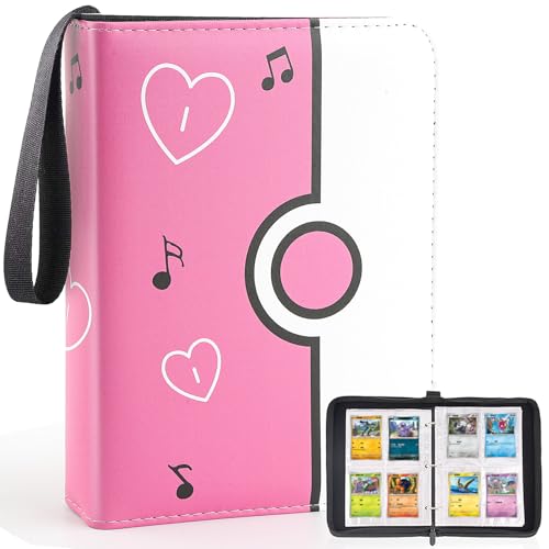 Collectible Trading Card Binder, 400 Pockets Card Holder with 50 Removable Sleeves, Portable Collection Binder Album Book Case Storage, Zipper Card Protective Sleeves for TCG, Sports Card - color: Sweet Pink