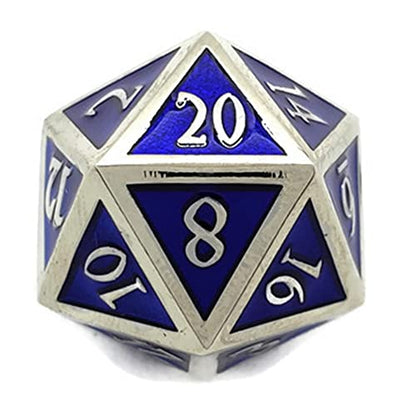 Metal D20 F Dice Critical Fail 20 Sided Die Set DND Number Role Playing Game Dungeons and Dragons D&D Black Silver Red Blue Rainbow Gold Copper Purple Green Pink White (Single Dice, Blue and Silver) - color: Blue and Silver, style: Single Dice