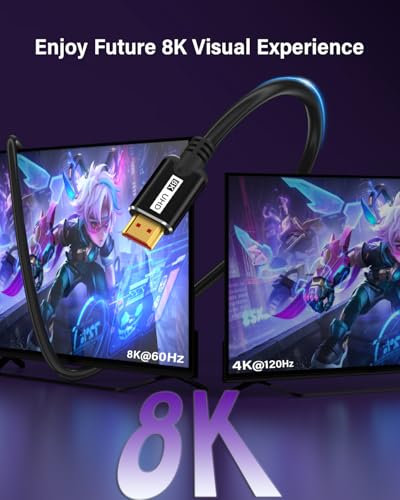 8K HDMI Cable 1.5FT/0.5m, High Speed 48Gbps HD Shielded Cord, Supports 8K@60Hz, 4K@120Hz in-Wall CL3 Rated HDMI 2.1 Cord, Compatible with Roku TV/Laptop/PC/HDTV and More - size: 1.5Feet