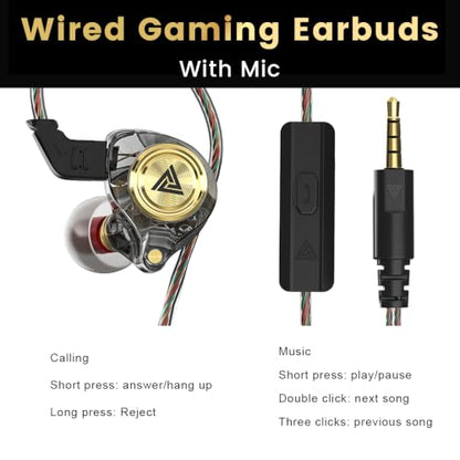Wired Gaming Earbuds, Ak3file in Ear Monitors, Deep Bass Sound Wired Earbuds, HiFi in Ear Headphones with 1DD 10mm Dynamic Driver, IEM for Music Gaming Video Calling (Black) - color: Black