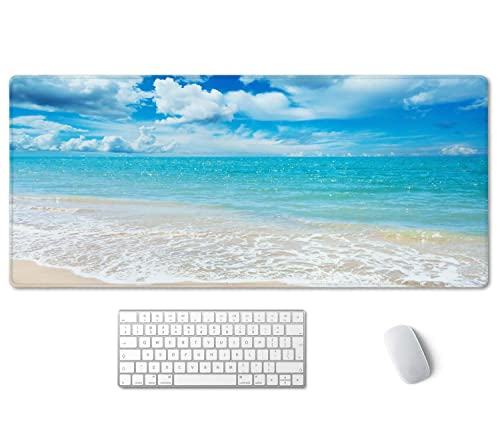 SSOIU Gaming Mouse Pad, Extended Mouse Pad, 35.5x15.7inch XXL Large Big Computer Keyboard Mouse Mat Desk Pad with Non-Slip Base and Stitched Edge for Home Office Gaming Work, Beaches Sunny Day - color: Beaches Sunny Day