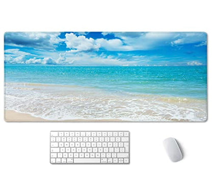 SSOIU Gaming Mouse Pad, Extended Mouse Pad, 35.5x15.7inch XXL Large Big Computer Keyboard Mouse Mat Desk Pad with Non-Slip Base and Stitched Edge for Home Office Gaming Work, Beaches Sunny Day - color: Beaches Sunny Day
