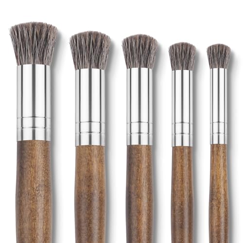 Professional Oil Paint Brushes, Fuumuui 5Pcs Natural Badger Bristle Blending Brush Set for Acrylic, Oil and Gouache - Round Flat Top Shape with Birch Handle - style: Round Flat Top
