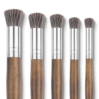 Professional Oil Paint Brushes, Fuumuui 5Pcs Natural Badger Bristle Blending Brush Set for Acrylic, Oil and Gouache - Round Flat Top Shape with Birch Handle - style: Round Flat Top