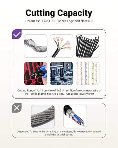 VCELINK Small Wire Cutter Spring-loaded GJ706BL, Precision Flush Cutter Pliers Diagonal Cutters for Electronics, Jewelry Making, Model Craft and 3D Printer, 5-Inch | Spring-loaded Flush Cutter. Carbon Steel HRC51-53. For Electronics, Jewelry, Zip Ties. -