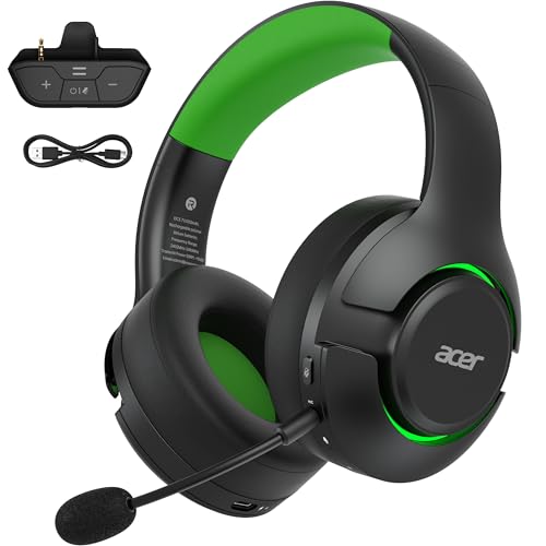 Acer Wireless Gaming Headset for Xbox Series X|S & Xbox One, Bluetooth 5.4 Headphones with Noise Canceling Mic, 3D Surround Sound, 40H Battery, Compatible with PC, PS5, Switch, Mac - Black Green