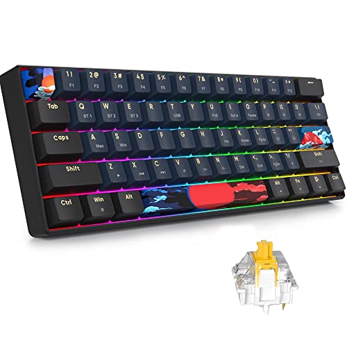surmen GT61 60% Mechanical Gaming Keyboard 60 Percent RGB Hot-Swappable Wireless Compact Mini Keyboards Bluetooth 5.0 Keyboard Programmable/N-Key Rollover (Yellow, Blue Samurai 61) - color: Blue samurai 61-Yellow Switch