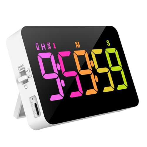 PERSUPER Kitchen Digital Timer, Count Down Up, Rechargeable, Vibration Mode | Adjustable Volume and Brightness LED Display, Time Management Cook, Desk, Kids Adults Study Teaching, Kitchen Gadgets RGB ﻿ - color: .Rgb