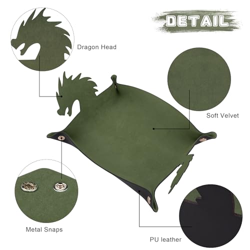SIQUK 2 Pieces Dragon Dice Rolling Tray PU Leather Dice Mat Folding Scroll Dices Holder for D&D RPG Games (Dark Green, Violet) - color: Dark Green, Violet