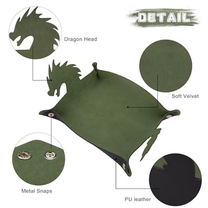 SIQUK 2 Pieces Dragon Dice Rolling Tray PU Leather Dice Mat Folding Scroll Dices Holder for D&D RPG Games (Dark Green, Violet) - color: Dark Green, Violet