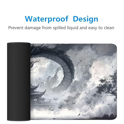 Dragon Gaming Mouse Pad Desk Pad Fantasy Creature Mysterious Oriental Dragon Large Gaming Mouse Mat with Stitched Edges,Non-Slip Waterproof Rubber Base Mouse Mat 31.5"x11.8" - color: Dragon, size: 31.5" x 11.8"