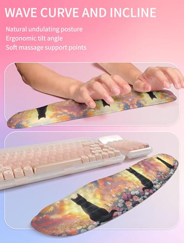 Hokafenle 2in1 Combination, Wave Keyboard Wrist Rest and Ergonomic Curvature Mouse Pad Wrist Support for Relieve Wrist Pain, Filled with Soft Cushion Memory Foam, Wishing Cat - color: Wishing Cat
