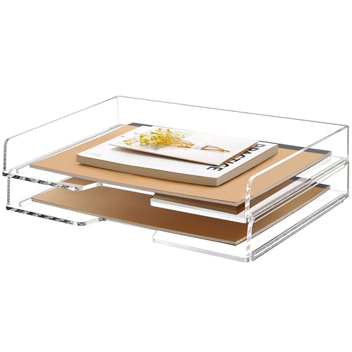 2 Pack- Stackable Paper Letter Tray, Enlarged A4 File Desk Organizer Acrylic Desk Organizers and Accessories Sorter Tray, Clear Workspace Office Supplies Organizers, 13.78inx9.25inx3.62in - style: Enlarged 2 Tier Trays