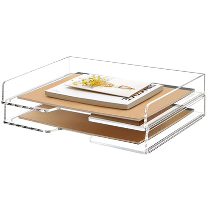2 Pack- Stackable Paper Letter Tray, Enlarged A4 File Desk Organizer Acrylic Desk Organizers and Accessories Sorter Tray, Clear Workspace Office Supplies Organizers, 13.78inx9.25inx3.62in - style: Enlarged 2 Tier Trays