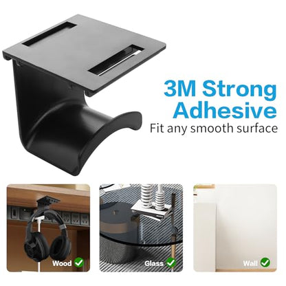 YAODHAOD Headset Hanger Holder Wall Mount, Sticky Headset Stand Holder Clip Under Desk for All Headphone/Controller (Black,Removable Hanging Style) - color: Black, size: Removable Hanging Style