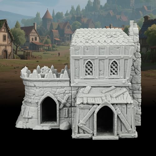 AUSPDICE Stone and Timber Dwelling RPG Terrain, 25mm Medieval Scenery | 1:64 Unpainted 3D Printed Medieval Village Fantasy Building, DND Terrain for Dungeons and Dragons, TTRPG Map Props-AF1124D - color: Af1124d Medieval Village D