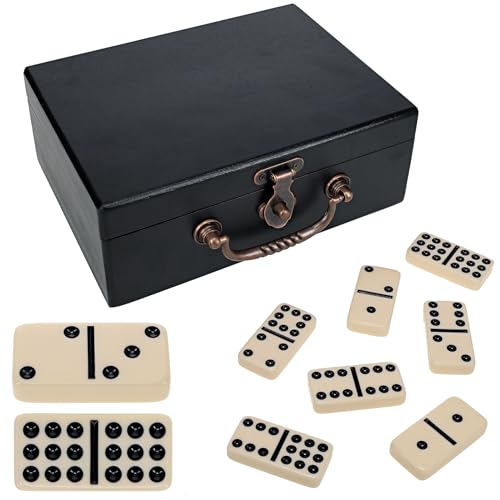 WE Games Double 9 Dominoes in Black Stained Wooden Treasure Box, Dominoes Set for Adults, Ivory Color Double Nine Domino, Classic Board Games, Tile Games - color: Black