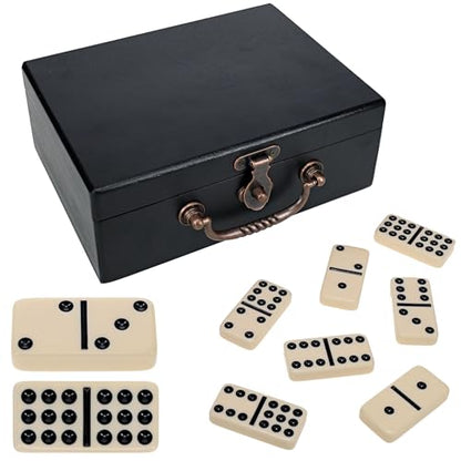 WE Games Double 9 Dominoes in Black Stained Wooden Treasure Box, Dominoes Set for Adults, Ivory Color Double Nine Domino, Classic Board Games, Tile Games - color: Black
