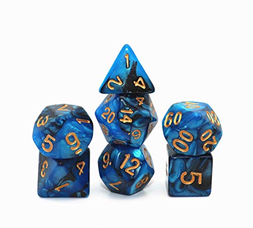 Blue Mix Black Dice DND Polyhedral Dice Set for Dungeon and Dragons D&D RPG Role Playing Games 7-Die Set - color: Blue Mix Black