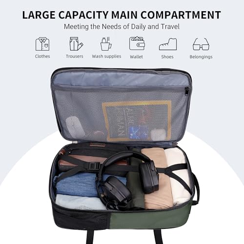 WITZMAN Travel Backpack for Men 45L Convertible Bag Fits 17" Laptop | Large Nylon Carry on Luggage Bag, 3 in 1 Laptop Backpack Airline Approved, For Weekend Getaway, Overnight Trip, B688 Green - color: Light Green