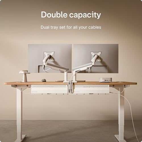 Desktronic Cable Duct Desk White Set of 2 - Stainless Steel Cable Management Desk Cable Duct with 5 Cable Cut-Outs - Easy to Install Cable Organiser - Cable Holder - color: White