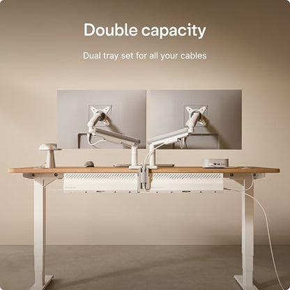 Desktronic Cable Duct Desk White Set of 2 - Stainless Steel Cable Management Desk Cable Duct with 5 Cable Cut-Outs - Easy to Install Cable Organiser - Cable Holder - color: White