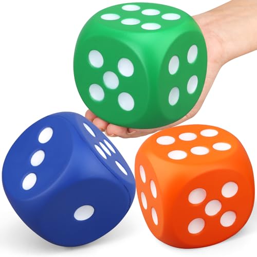 3 PCS Large Foam Dice Set, Jumbo 6-Sided Squishies Stress Relief Toys for Kids Adults, Colorful Giant Dice (Blue, Green, Orange) for Math Learning and Party Games - color: Blue