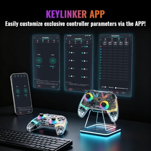 ASRVA Wireless Hall Effect Controller, Bluetooth/2.4G/Wired 3 Modes, RGB Transparent Gamepad with Trigger Lock, 6-Axis Gyro, Compatible with Switch/PC/Mac/PS3/Steam Deck/iOS/Android