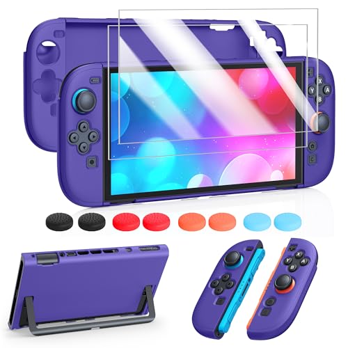 FYOUNG Protective Case for Nintendo Switch 2 2025, Slim Cute Hard Shell | Switch 2 Cute Case, Scratch&Shock Protection Cover with Screen Protector, 8 Thumb Grip (Solid Purple, Switch 2 7.9inch) - color: Solid Purple