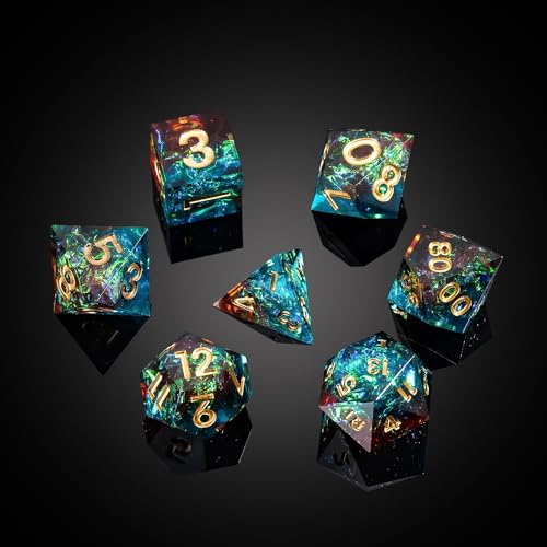 7PCS DND Dice Set,Handmade Sharp Edge Dice Set D&D RPG Polyhedral Die,for Dungeons and Dragons TTRPG Games Roleplaying Games Pathfinder,with Gift Box(Blue with Brown) - color: Starry Sky(blue With Brown)