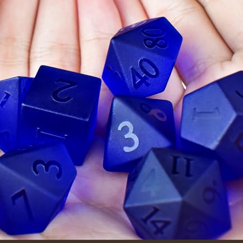 Blue Gemstone DND Dice Set, 7PCS Dungeons and Dragons Gem Dice Polyhedral Gem Stone Dice Set for Role Playing Game - color: Blue Stone