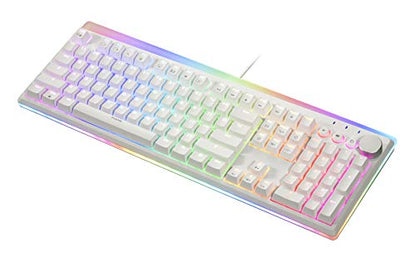 i-rocks K71M RGB Mechanical Gaming Keyboard with Media Control Knob, Switches (Red), 107 Keys w/Full NKRO, PBT Keycaps, Multimedia Hotkeys, Detachable USB-C Cable and Onboard Storage, White - color: White, size: Switches (Red)