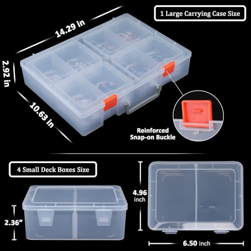 1000-1600 Card Storage Box, Clear Trading Card Holder Carrying Case 1+4 Card Deck Box for MTG, Yu-Gi-Oh Games Cards, Baseball Football NBA Sports Cards (L-14.3x10.6x2.92, S-6.5x4.96x2.4 inch) - color: Clear (1+4 Boxes)