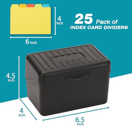 H4D Index Card Holder 4x6 Inches with 25 Plastic Dividers, Black - color: Black, size: 4x6 inch