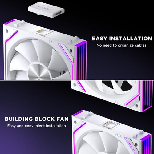 Interstellar V2 RS 120mm PC Reverse Blade Case Fan Infinity Mirror Module Daisy-Chain ARGB Fan Triple Pack Suitable Computer Cooling Fans 360mm AIO Cooler(White-3Pack) - color: V2RS White Reverse-3Pack