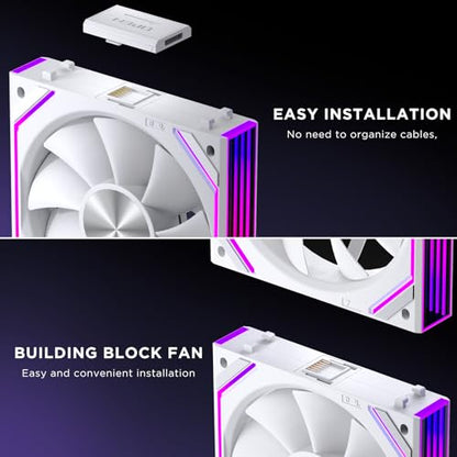 Interstellar V2 RS 120mm Case Fan Infinity Mirror Module Daisy-Chain ARGB Fan Triple Pack Suitable PC Cooling Fans 360mm AIO Cooler(White) - color: V2RS White Forward-1Piece