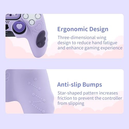 GeekShare Controller Skin Set, Compatible with PlayStation 5 Wireless Controller, Anti-Slip Silicone Protective Cover Case,Includes 2 Thumb Grips and 2 Stickers (Star Wings Purple) - color: Star Wings Purple