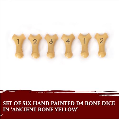 D4 Dice Set - Set of Six 4 Sided Dice - Skull & Bone Themed RPG Dice. Cool & Unique Gift and Compatible with Dungeons & Dragons (DND), D&D, Pathfinder, D and D. (Ancient Bone Yellow) - color: Ancient Bone Yellow, style: Six D4