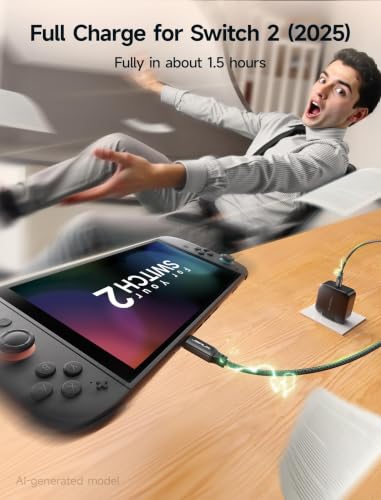JSAUX 65W GaN USB C Charger for Nintendo Switch 2, Powers in TV Mode, with EU/UK Plug & 6.6FT Cable for ROG Xbox Ally, Steam Deck, ROG Ally, iPhone 17e/17, Galaxy S26, Tablet & Laptop – Black | Powers in TV Mode, GaN PD Fast Charge for ROG Xbox Ally, Stea
